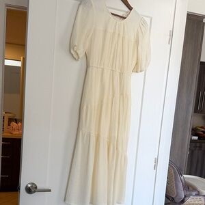 Cream Puff-Sleeve Maxi Dress with Subtle Texture